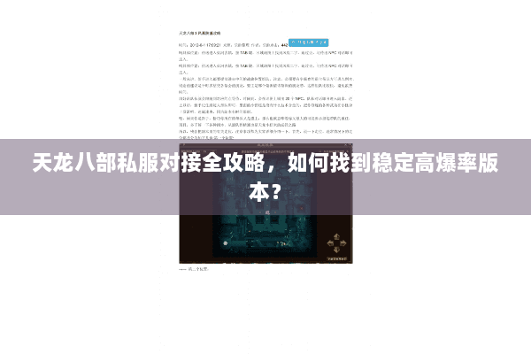 天龙八部私服对接全攻略，如何找到稳定高爆率版本？