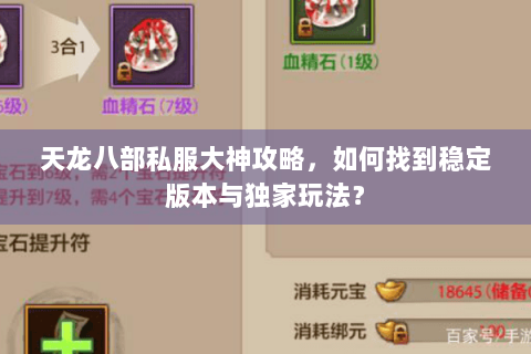 天龙八部私服大神攻略,如何找到稳定版本与独家玩法? 天龙八部私服大神攻略,如何找到稳定版本与独家玩法?