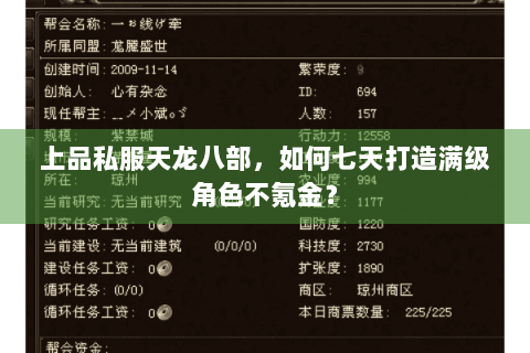 上品私服天龙八部，如何七天打造满级角色不氪金？