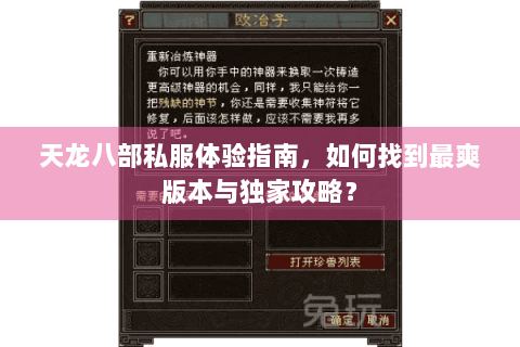 天龙八部私服体验指南，如何找到最爽版本与独家攻略？