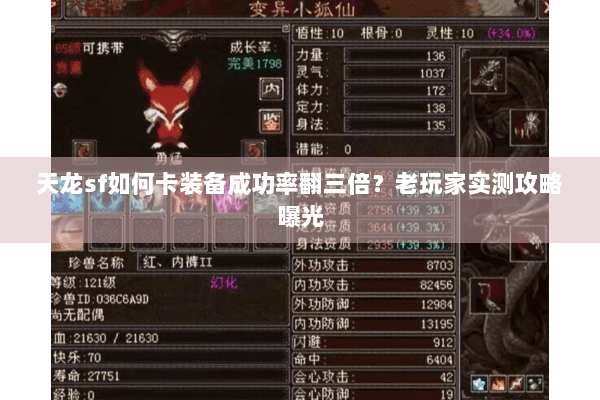 天龙sf如何卡装备成功率翻三倍？老玩家实测攻略曝光