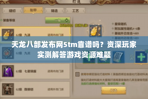 天龙八部发布网5tm靠谱吗？资深玩家实测解答游戏资源难题