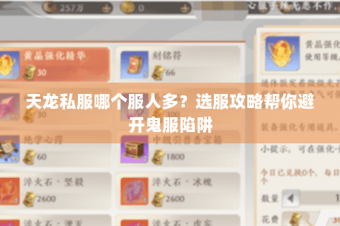 天龙私服哪个服人多？选服攻略帮你避开鬼服陷阱