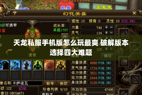 天龙私服手机版怎么玩最爽 破解版本选择四大难题 天龙私服手机版怎么玩最爽 破解版本选择四大难题