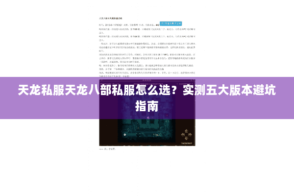 天龙私服天龙八部私服怎么选？实测五大版本避坑指南