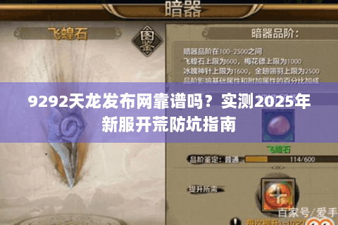 9292天龙发布网靠谱吗?实测2025年新服开荒防坑指南 9292天龙发布网靠谱吗?实测2025年新服开荒防坑指南