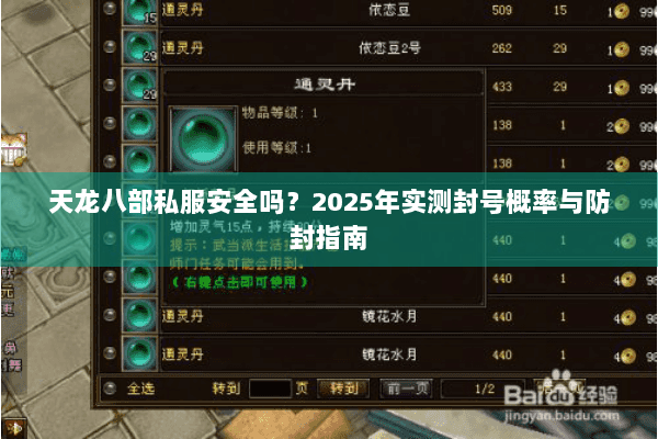 天龙八部私服安全吗？2025年实测封号概率与防封指南