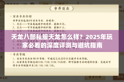 天龙八部私服天龙怎么样？2025年玩家必看的深度评测与避坑指南