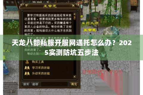 天龙八部私服开服网遇托怎么办？2025实测防坑五步法
