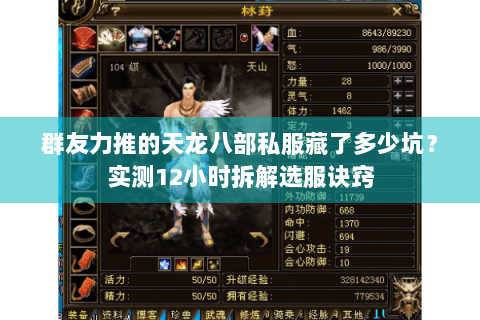 群友力推的天龙八部私服藏了多少坑？实测12小时拆解选服诀窍