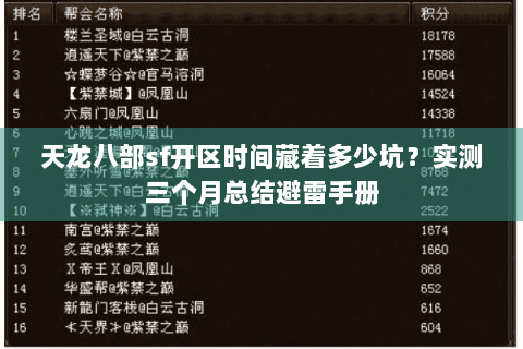 天龙八部sf开区时间藏着多少坑？实测三个月总结避雷手册