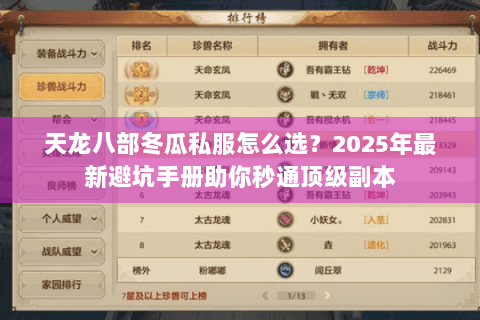 天龙八部冬瓜私服怎么选?2025年最新避坑手册助你秒通顶级副本 天龙八部冬瓜私服怎么选?2025年最新避坑手册助你秒通顶级副本