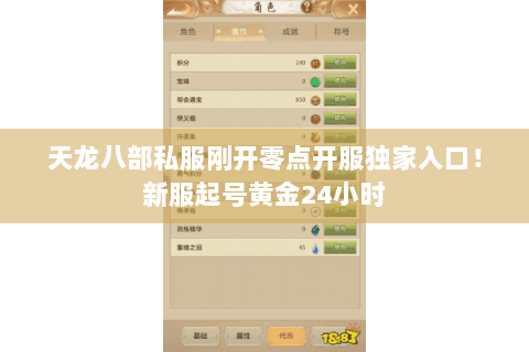 天龙八部私服刚开零点开服独家入口！新服起号黄金24小时