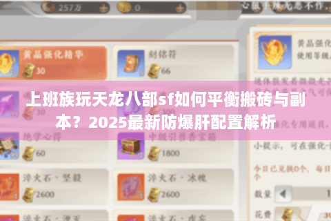 上班族玩天龙八部sf如何平衡搬砖与副本？2025最新防爆肝配置解析