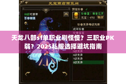 天龙八部sf单职业刷怪慢？三职业PK弱？2025私服选择避坑指南