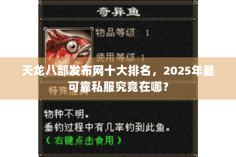 天龙八部发布网十大排名，2025年最可靠私服究竟在哪？