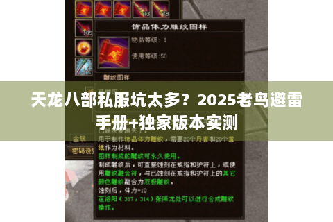 天龙八部私服坑太多？2025老鸟避雷手册+独家版本实测