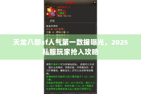 天龙八部sf人气第一数据曝光，2025私服玩家抢入攻略