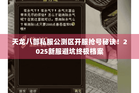 天龙八部私服公测区开服抢号秘诀！2025新服避坑终极档案