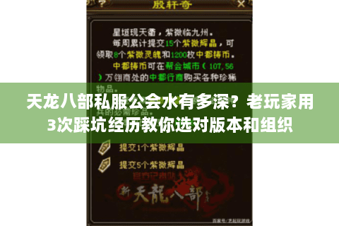 天龙八部私服公会水有多深？老玩家用3次踩坑经历教你选对版本和组织