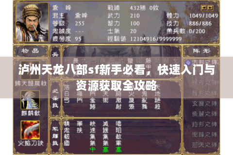 泸州天龙八部sf新手必看，快速入门与资源获取全攻略