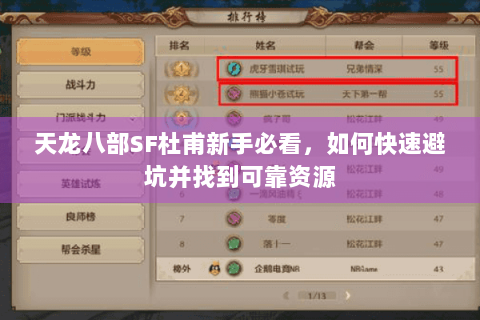 天龙八部SF杜甫新手必看,如何快速避坑并找到可靠资源 天龙八部SF杜甫新手必看,如何快速避坑并找到可靠资源