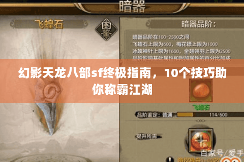 幻影天龙八部sf终极指南,10个技巧助你称霸江湖 幻影天龙八部sf终极指南,10个技巧助你称霸江湖