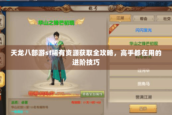 天龙八部游sf稀有资源获取全攻略，高手都在用的进阶技巧