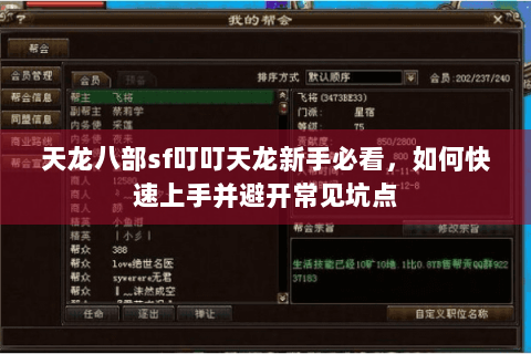 天龙八部sf叮叮天龙新手必看,如何快速上手并避开常见坑点 天龙八部sf叮叮天龙新手必看,如何快速上手并避开常见坑点