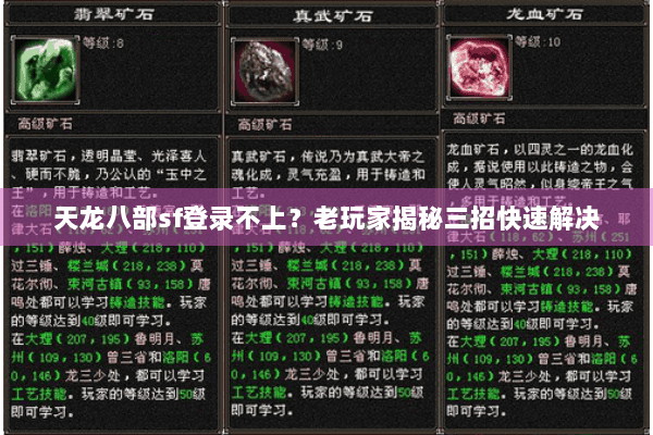 天龙八部sf登录不上?老玩家揭秘三招快速解决 天龙八部sf登录不上?老玩家揭秘三招快速解决