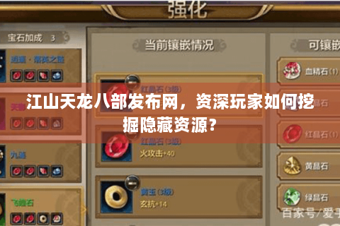 江山天龙八部发布网，资深玩家如何挖掘隐藏资源？