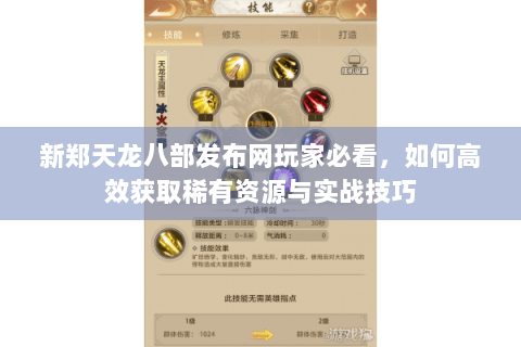 新郑天龙八部发布网玩家必看，如何高效获取稀有资源与实战技巧