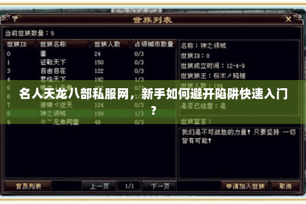 名人天龙八部私服网，新手如何避开陷阱快速入门？