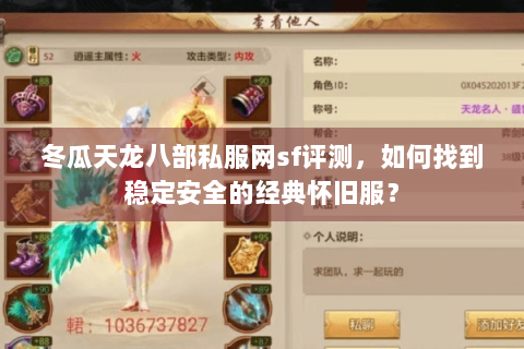 冬瓜天龙八部私服网sf评测，如何找到稳定安全的经典怀旧服？