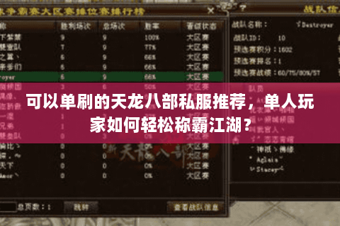 可以单刷的天龙八部私服推荐,单人玩家如何轻松称霸江湖? 可以单刷的天龙八部私服推荐,单人玩家如何轻松称霸江湖?