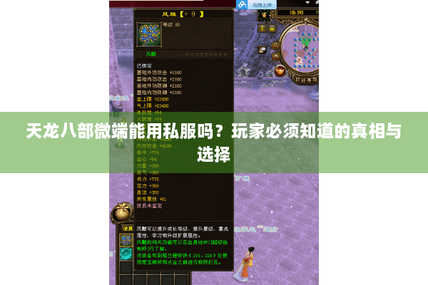 天龙八部微端能用私服吗?玩家必须知道的真相与选择 天龙八部微端能用私服吗?玩家必须知道的真相与选择