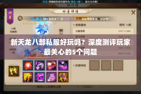 新天龙八部私服好玩吗？深度测评玩家最关心的5个问题