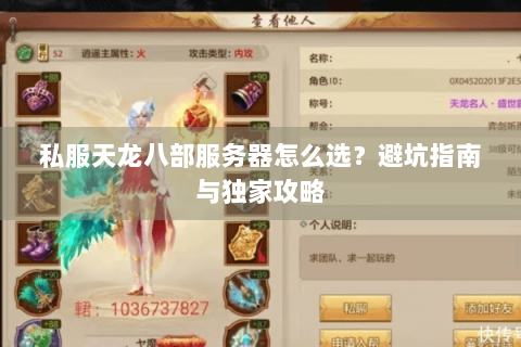 私服天龙八部服务器怎么选?避坑指南与独家攻略 私服天龙八部服务器怎么选?避坑指南与独家攻略
