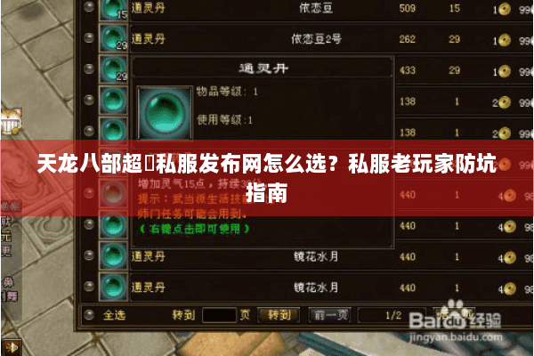 天龙八部超変私服发布网怎么选？私服老玩家防坑指南
