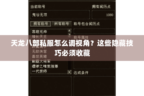 天龙八部私服怎么调视角？这些隐藏技巧必须收藏