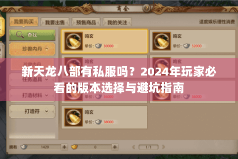 新天龙八部有私服吗？2024年玩家必看的版本选择与避坑指南