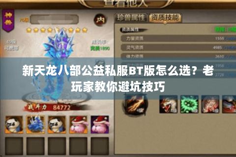 新天龙八部公益私服BT版怎么选？老玩家教你避坑技巧