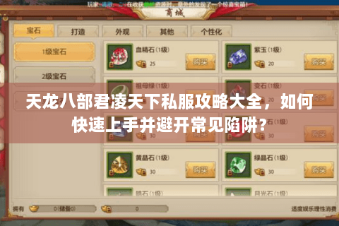 天龙八部君凌天下私服攻略大全，如何快速上手并避开常见陷阱？