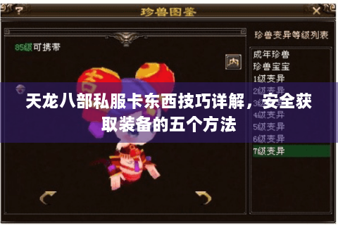 天龙八部私服卡东西技巧详解，安全获取装备的五个方法