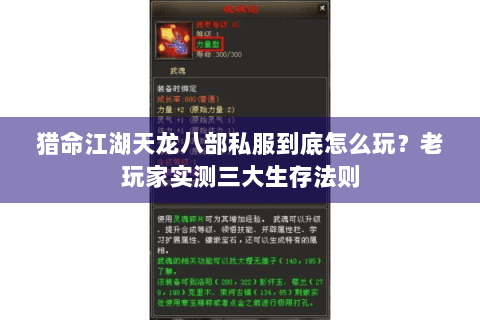 猎命江湖天龙八部私服到底怎么玩?老玩家实测三大生存法则 猎命江湖天龙八部私服到底怎么玩?老玩家实测三大生存法则