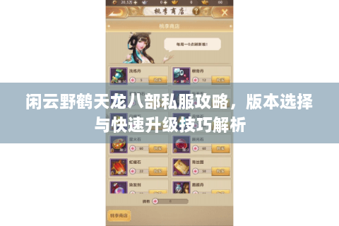 闲云野鹤天龙八部私服攻略,版本选择与快速升级技巧解析 闲云野鹤天龙八部私服攻略,版本选择与快速升级技巧解析