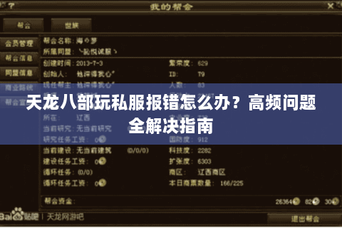 天龙八部玩私服报错怎么办?高频问题全解决指南 天龙八部玩私服报错怎么办?高频问题全解决指南