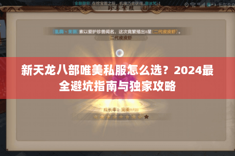 新天龙八部唯美私服怎么选？2024最全避坑指南与独家攻略