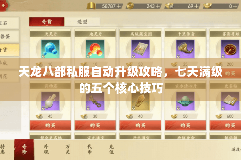 天龙八部私服自动升级攻略,七天满级的五个核心技巧 天龙八部私服自动升级攻略,七天满级的五个核心技巧