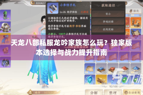 天龙八部私服龙吟家族怎么玩？独家版本选择与战力提升指南